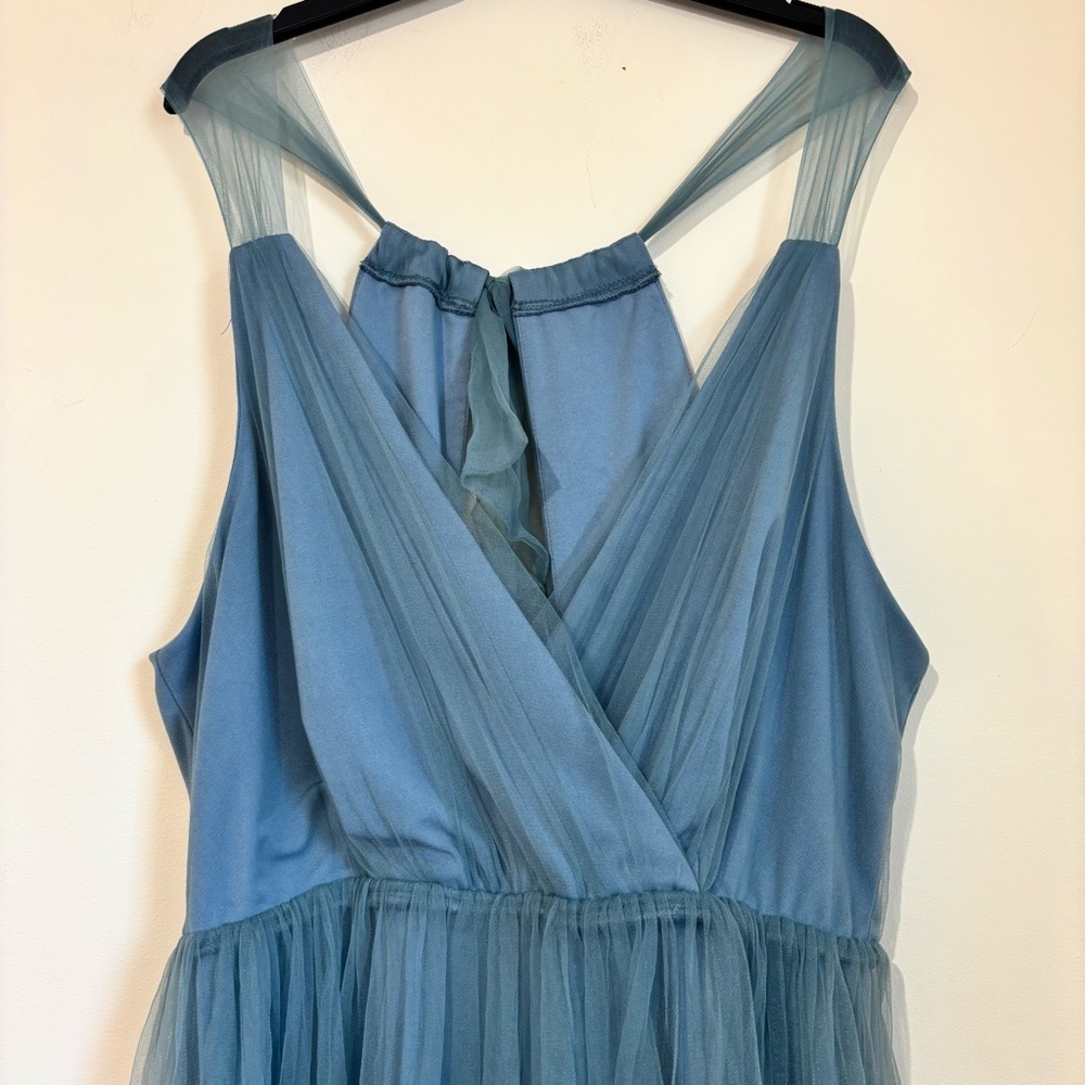 Lulu's NEW/Tag XL Ambiance Slate Blue Mesh Tulle Prom Wedding Party Midi dress - Picture 5 of 16